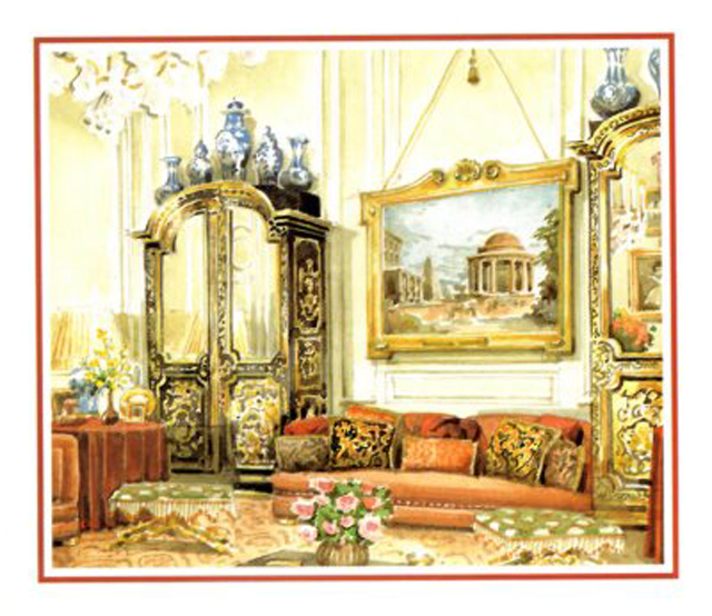Paris drawing room by Renzo Mongiardino: Watercolor by Mark Hampton