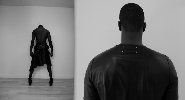 L: Vintage Helmut Lang trench with Rad Hourani heels. R: Margiela leather T-shirt